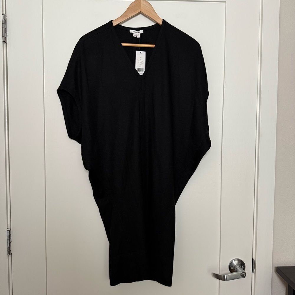 Helmut Lang Sonar Dress Sz XS Petite Black Wool V Neck Minimalist Event Feminine